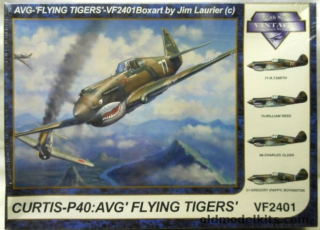 Vintage Fighter Series 1/24 Curtiss P-40 AVG Flying Tigers - 77 R.T. Smith / 75 William Reed / 68 Charles Older / 21 Gregory Pappy Boyington, VF2401 plastic model kit